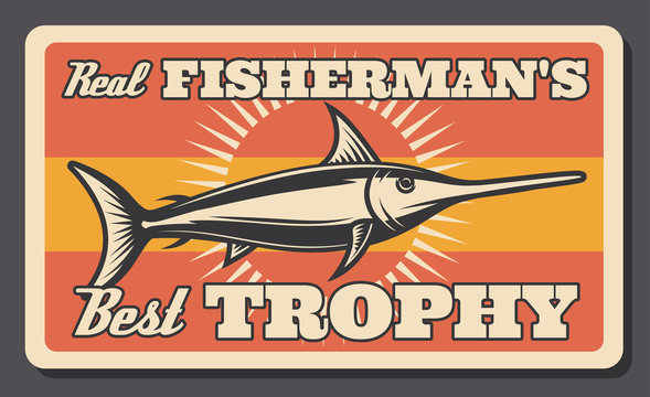 Fishing retro poster with vector marlin fish
