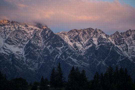 Queenstown New Zealand mountains at dusk