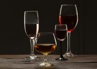 Glass still life image A glass of red wine in a glass on a black background