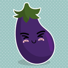 fresh eggplant vegetable kawaii character