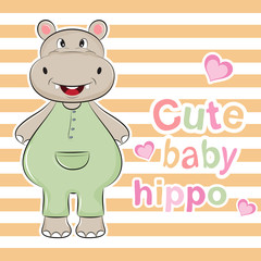 Lovely cute baby hippo in pink overalls.