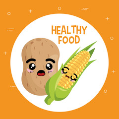 fresh vegetables kawaii characters