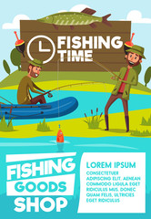 Fisher men vector poster for fishing shop