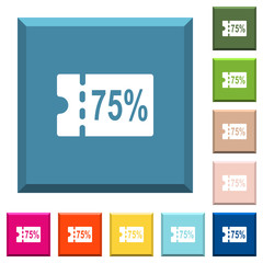 75 percent discount coupon white icons on edged square buttons