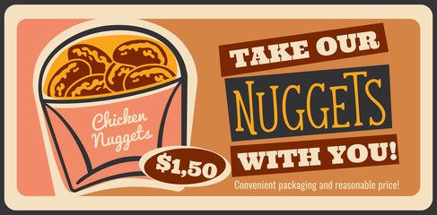 Fast food chicken nuggets vector retro poster