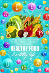 Vitamins in vegetables, fruits and nuts food