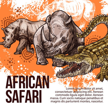 African Safari wild animals vector sketch