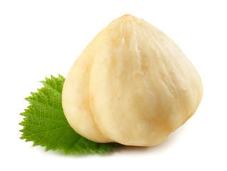 hazelnuts with leaves isolated on white background. macro