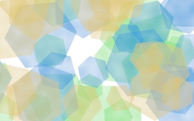 Multicolored translucent hexagons on white background. Green tones. 3D illustration