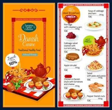 Danish cuisine dishes and desserts, vector