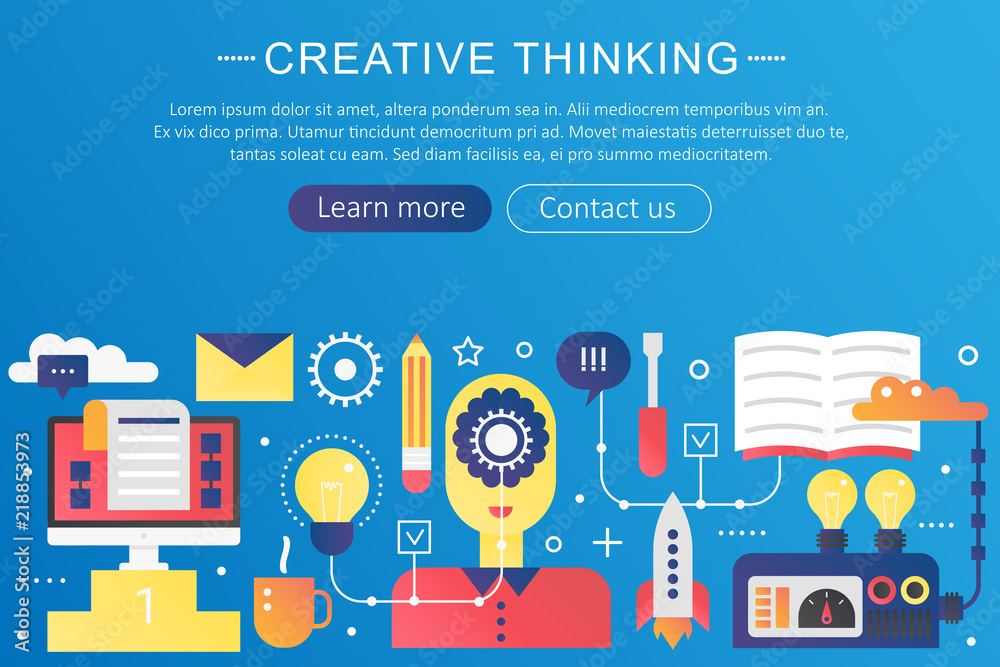 Poster vector trendy flat gradient color creative thinking, fresh new idea concept template banner with ico