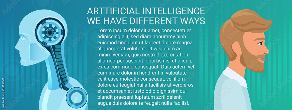 Poster future concept of human and robot coexistence. different business and economics way of artificial in
