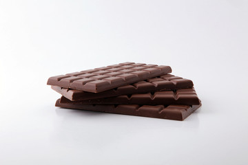 close up of chocolate bars isolated on white background.