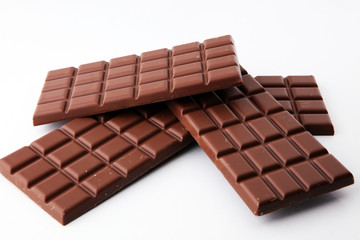 close up of chocolate bars isolated on white background.