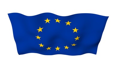Slightly waving flag of the European Union isolated on white background, 3D rendering. Symbol of Europe. 3D illustration
