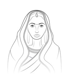 Indian woman wearing saree - outlines