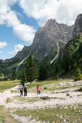 Hikers looking at Langkofel mountain