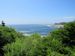 View of ocean waves crashing on a rocky coast in Maine