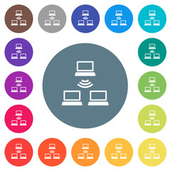 Wireless network flat white icons on round color backgrounds