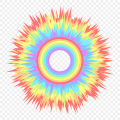 Multi-color abstract children's rainbow on isolated transparent background. Rainbow colored explosion. Vector holiday design element for your creativity.