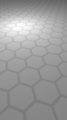 Honeycomb on a gray background. Perspective view on polygon look like honeycomb. Extruded, bump cell. Isometric geometry. Vertical image orientation. 3D illustration