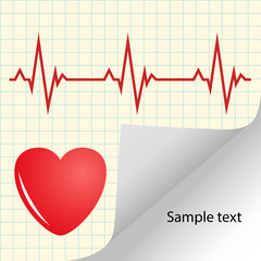 Illustration of cardiogram, heart pulse with space for text. Medical yellow vector banner.