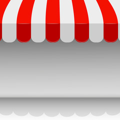 Store striped awning. illustration of red and white tent vector layout with space for your text.