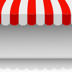 Obraz premium Store striped awning. illustration of red and white tent vector layout with space for your text.