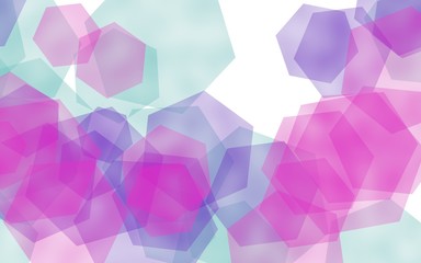 Multicolored translucent hexagons on white background. Pink tones. 3D illustration