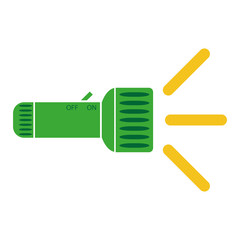 Flashlight is green with flash, rays of light. vector icon. The element is isolated on a light background.