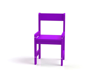 Little child wooden chair on a white background. 3D-model rendering chair.