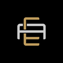 Initial letter A and E, AE, EA, overlapping interlock logo, monogram line art style, silver gold on black background
