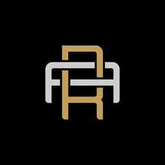 Initial letter A and R, AR, RA, overlapping interlock logo, monogram line art style, silver gold on black background