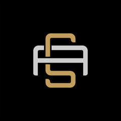 Initial letter A and S, AS, SA, overlapping interlock logo, monogram line art style, silver gold on black background