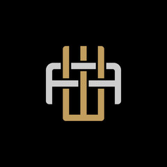 Initial letter A and W, AW, WA, overlapping interlock logo, monogram line art style, silver gold on black background