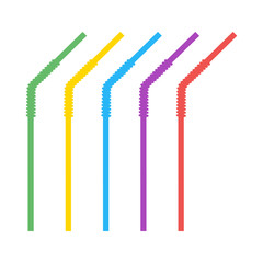 Colored plastic, corrugated, curved straws for drinking liquids. Vector design elements isolated on light background.