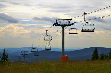 Ski lifts leading to the top of the mountain