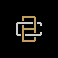 Initial letter C and B, CB, BC, overlapping interlock logo, monogram line art style, silver gold on black background © ariefpro
