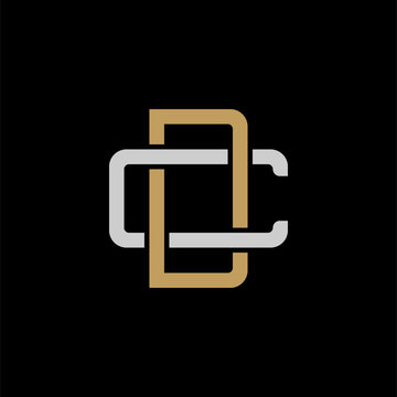 Initial letter C and D, CD, DC, overlapping interlock logo, monogram line art style, silver gold on black background