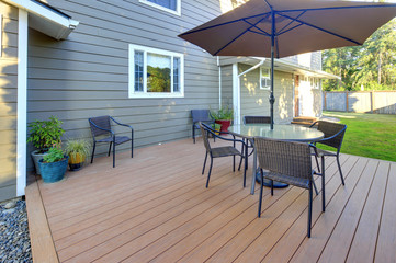 Patio space with outdoor furniture.