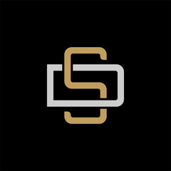 Initial letter D and S, DS, SD, overlapping interlock logo, monogram line art style, silver gold on black background