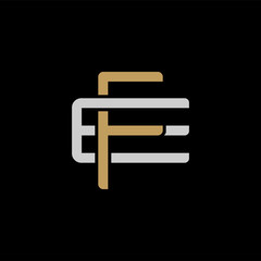Initial letter E and F, EF, FE, overlapping interlock logo, monogram line art style, silver gold on black background