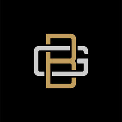 Initial letter G and B, GB, BG, overlapping interlock logo, monogram line art style, silver gold on black background