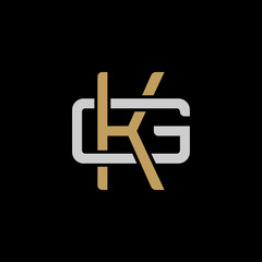 Initial letter G and K, GK, KG, overlapping interlock logo, monogram line art style, silver gold on black background - obrazy, fototapety, plakaty