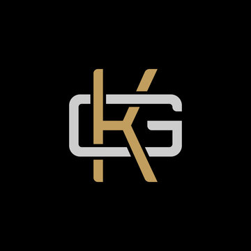 Initial letter G and K, GK, KG, overlapping interlock logo, monogram line art style, silver gold on black background