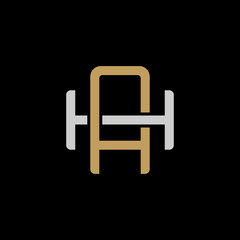 Initial letter H and A, HA, AH, overlapping interlock logo, monogram line art style, silver gold on black background