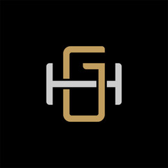 Initial letter H and G, HG, GH, overlapping interlock logo, monogram line art style, silver gold on black background