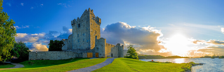 Fototapeta Idyllic landscape of Ross Castle in the Killarney National Park in Ireland. Travel by car through the Ring of Kerry. obraz