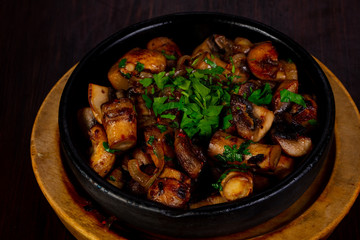 Roasted mushrooms in the pan