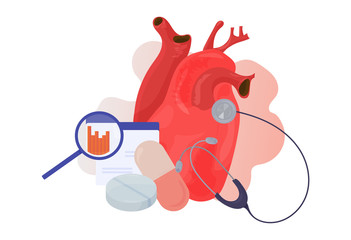 Cardiovascular and heart disease awareness vector illustration. High cholesterol awareness poster or banner. Great also for World Heart Day.